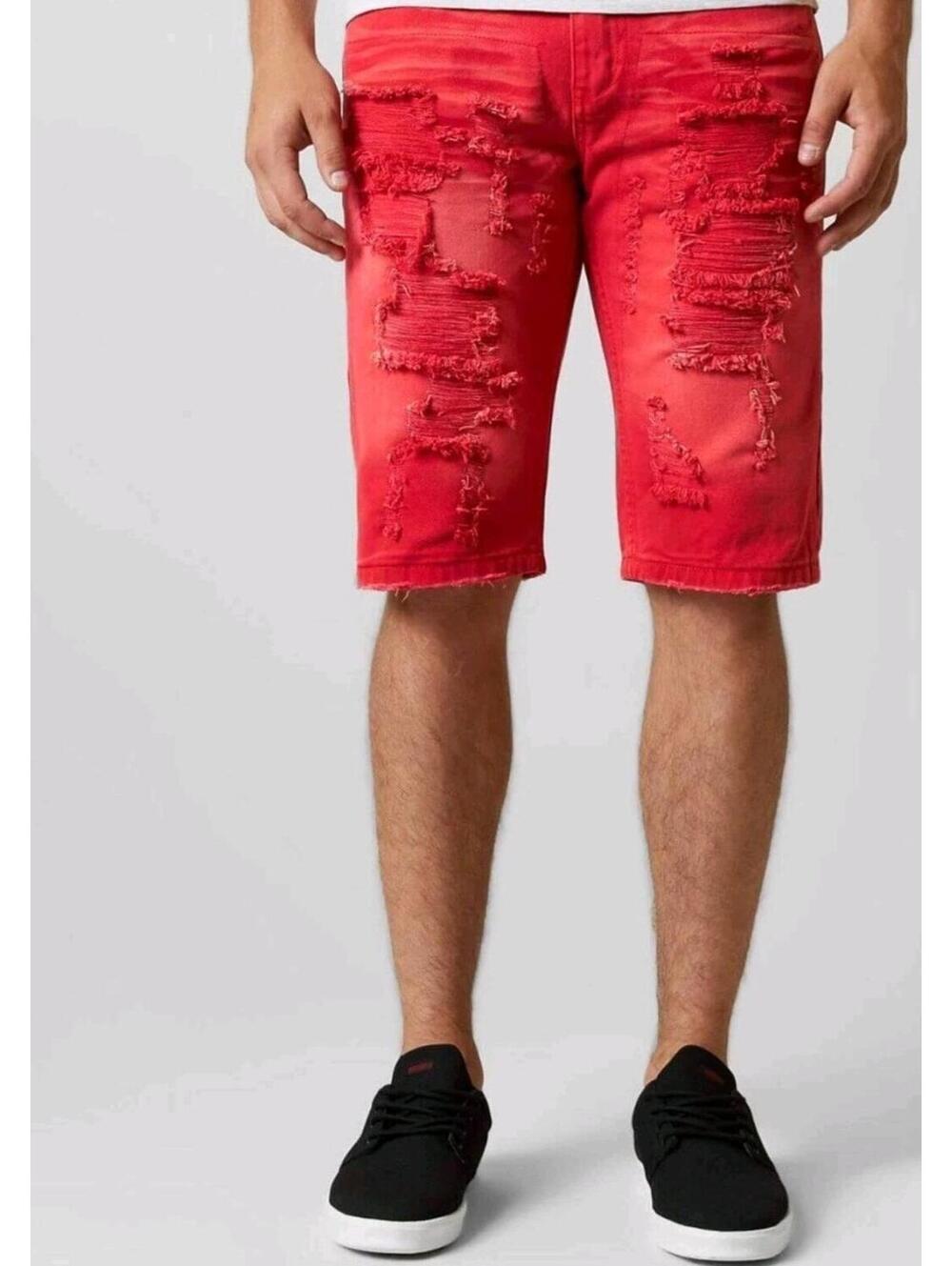 Grindhouse Legacy Ripped Shorts Red 40